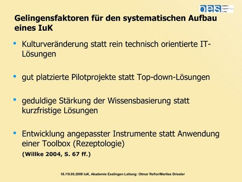 Gelingensfaktoren für den systematischen Aufbau eines IuK