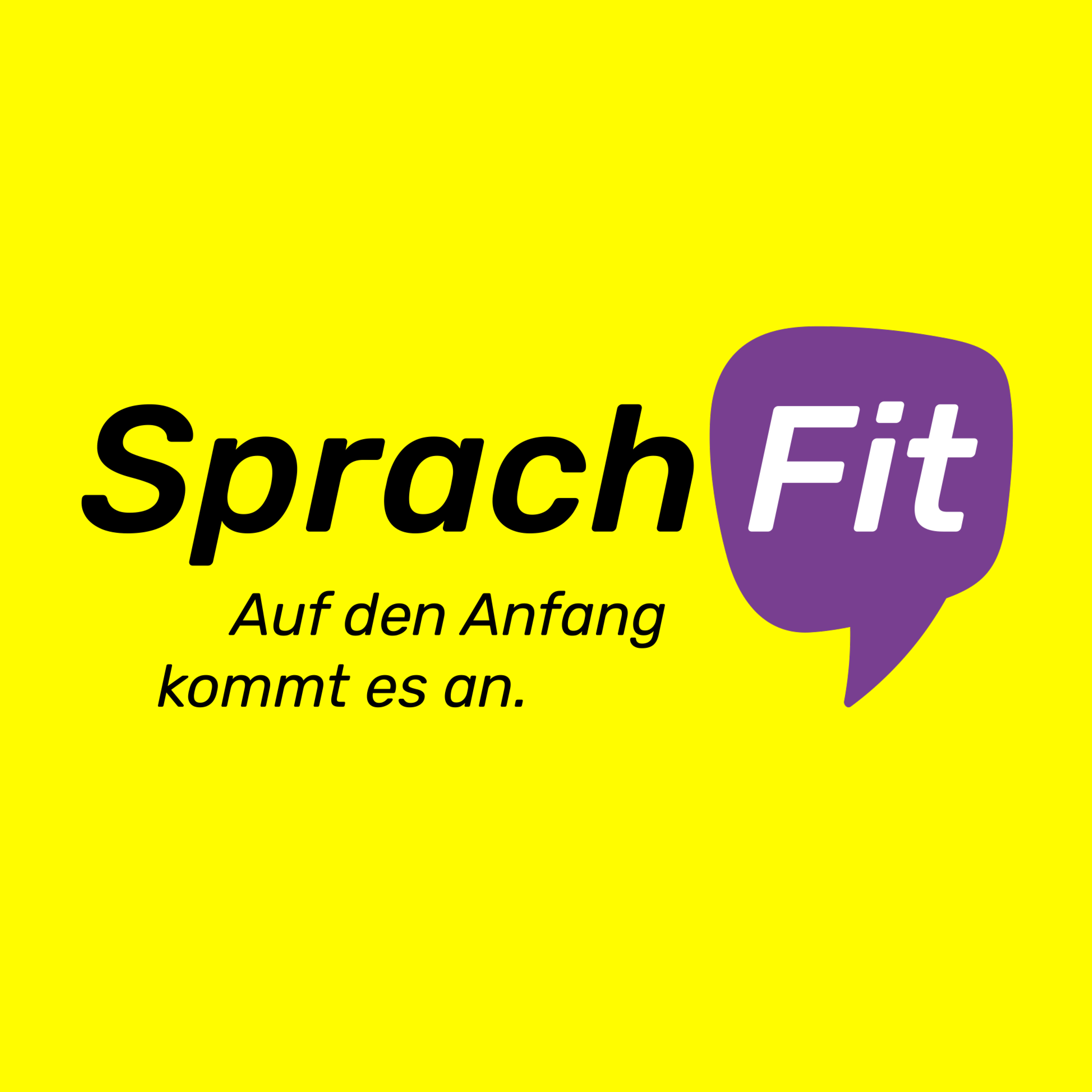 Logo Sprachfit als Schriftzu auf gelbem Hintergrund
