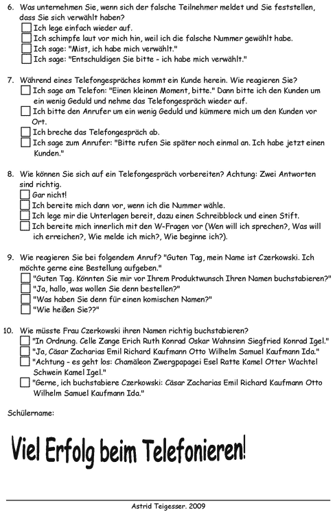 Testen Sie ihr Wissen - Verhalten am Telefon