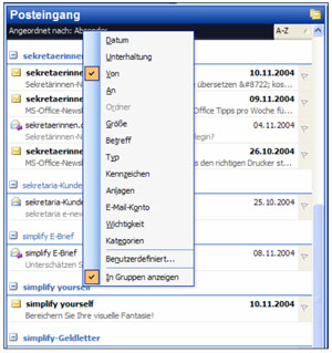 Eingegangene Mails sortieren