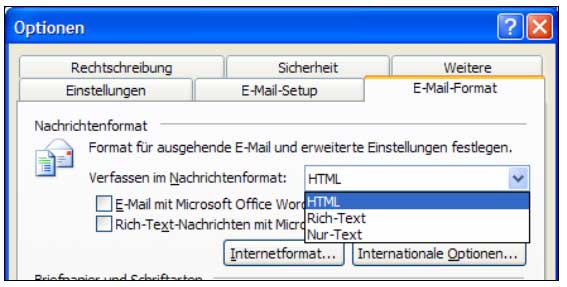 Wählen Sie im Bereich Nachrichtenformat die gewünschte Einstellung.