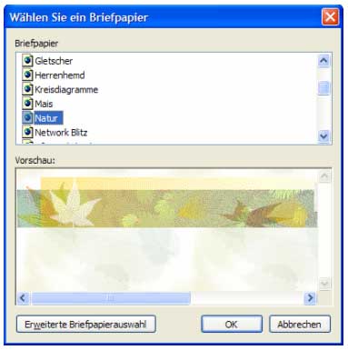 Wählen Sie im folgenden Fenster ein für den Anlass passendes Briefpapier.