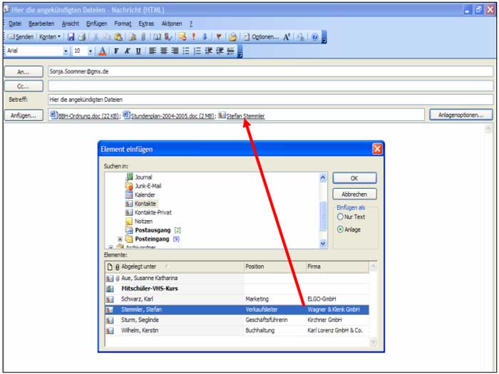 Das folgende Fenster „Element einfügen“ zeigt die Verzeichnisstruktur des Programms. Markieren Sie das Element, das Sie hinzufügen möchten und klicken Sie anschließend auf OK.