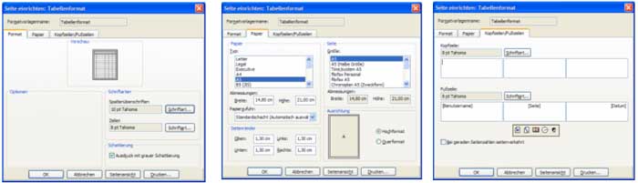 Registerkarten Layout-Einstellungen