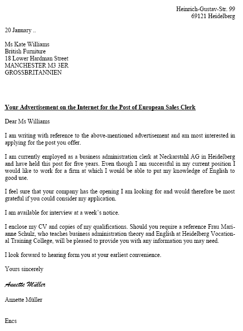 Frendsprachliches Bewerbungsschreiben