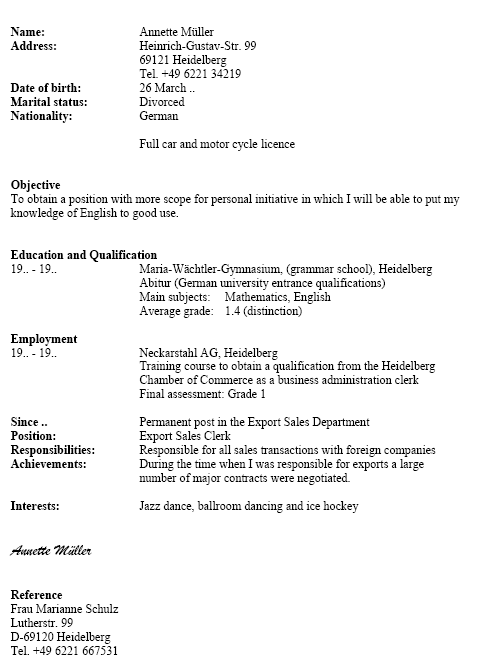 Curriculum Vitae (Lebenslauf)