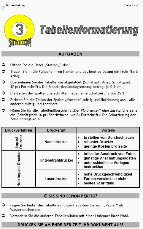 Arbeitsblatt Station 3