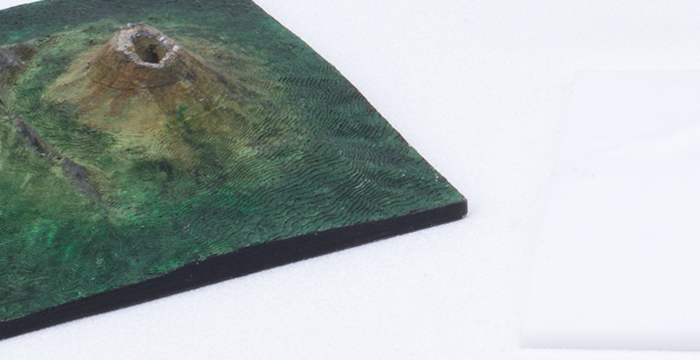 3D-Druck einer Vulkanlandschaft mit Blick auf den Höhenschnitt