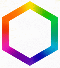 Buntarten-Sechseck mit den 6 bunten Grundfarben an den 6 Ecken (www.kuepperscolor.de)