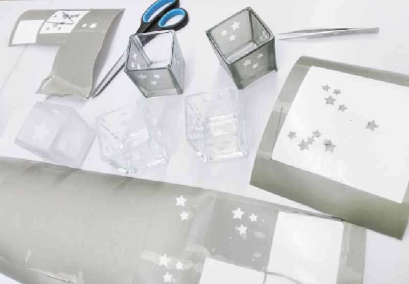 Übertrag von sandstrahlfolie auf Dekogläser