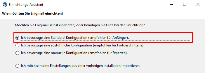 Einrichtung von Enigmail über den Enigmail-Installations-Assistent