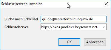 Eingabe der Mailadresse für die ein Public Key gesucht wird