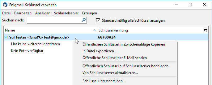 Start der Enigmail Schlüsselverwaltung