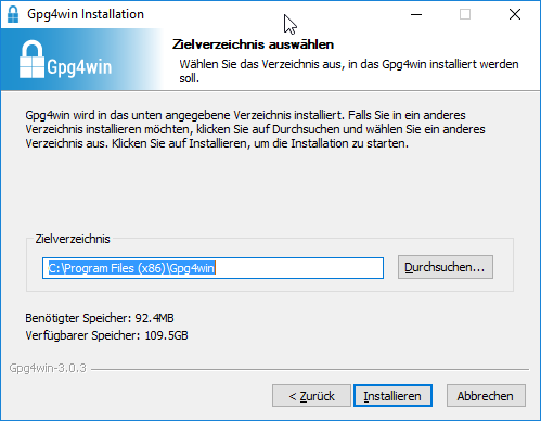 Zielverzeichnis für Installation festlegen