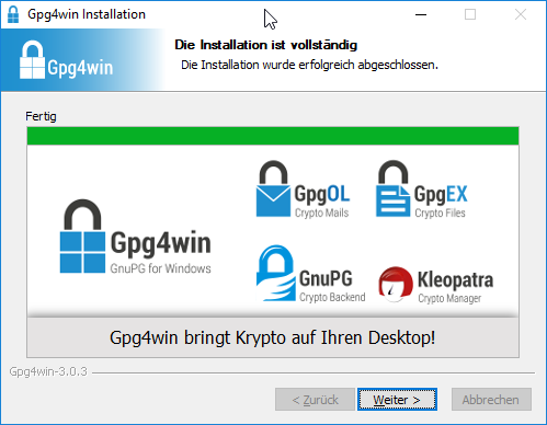Installation erfolgreich abgeschlossen
