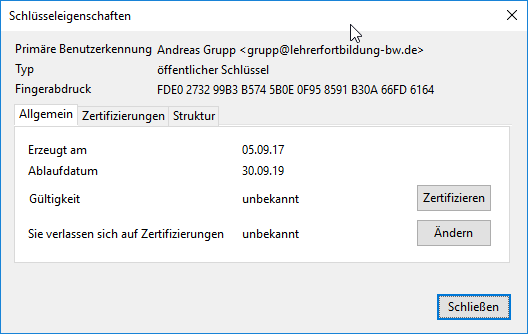 Schlüsseleigenschaften anzeigen
