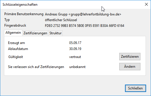 Schlüsseleigenschaften eines Public Keys dem vertraut wird