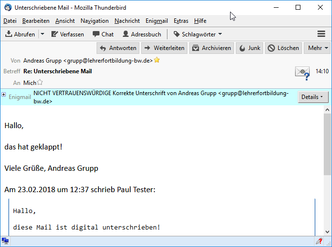"Nicht vertrauenswürdige" aber "korrekte Unterschrift"