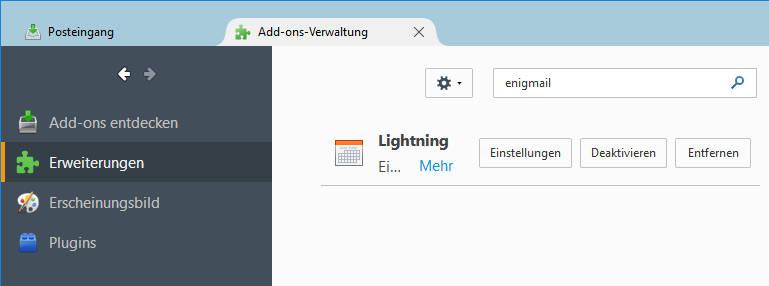 Suche nach dem Enigmail-Add-On