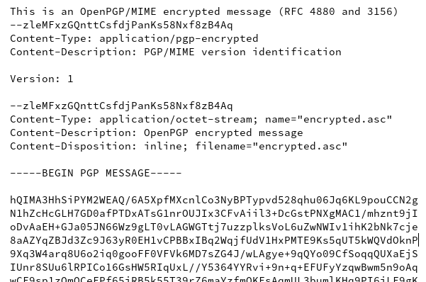 Dateiansicht / Quellcode einer verschlüsselten OpenPGP-Mail