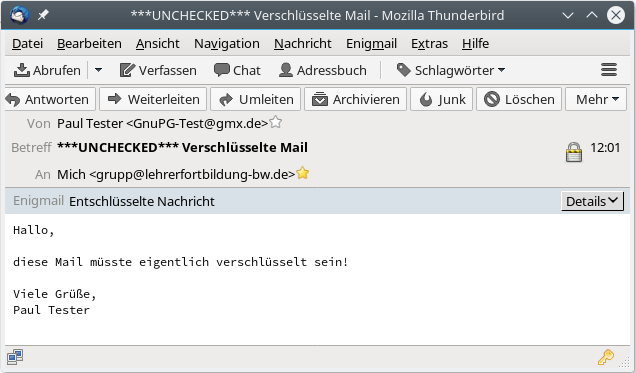 Neue Mail an Empfänger dessen Public Key verfügbar ist wird automatisch verschlüsselt