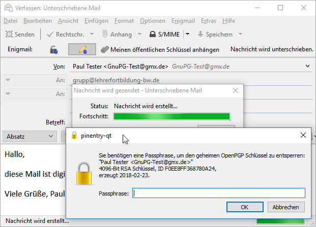 Passphrase-Abfrage für digitale Signatur