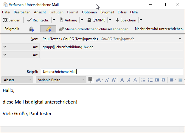 E-Mail die digital signiert versendet werden soll