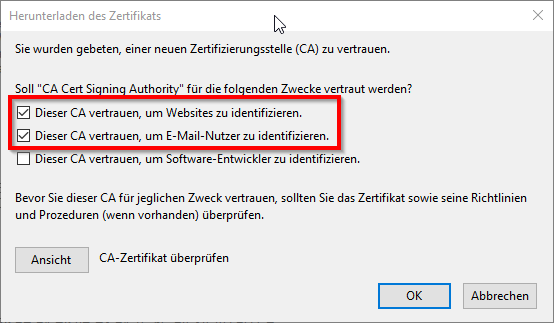 Vertrauens-Festlegung für diverse Verwendungszwecke