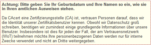 Erläuterung zur Namens- und Geburtstagsangabe