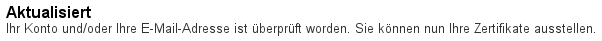 CAcert-Konto anlegen erfolgreich abgeschlossen