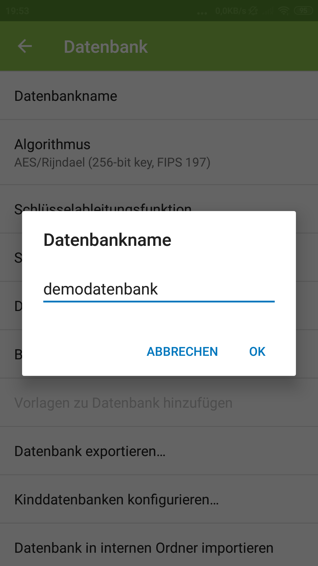 Datenbank benennen