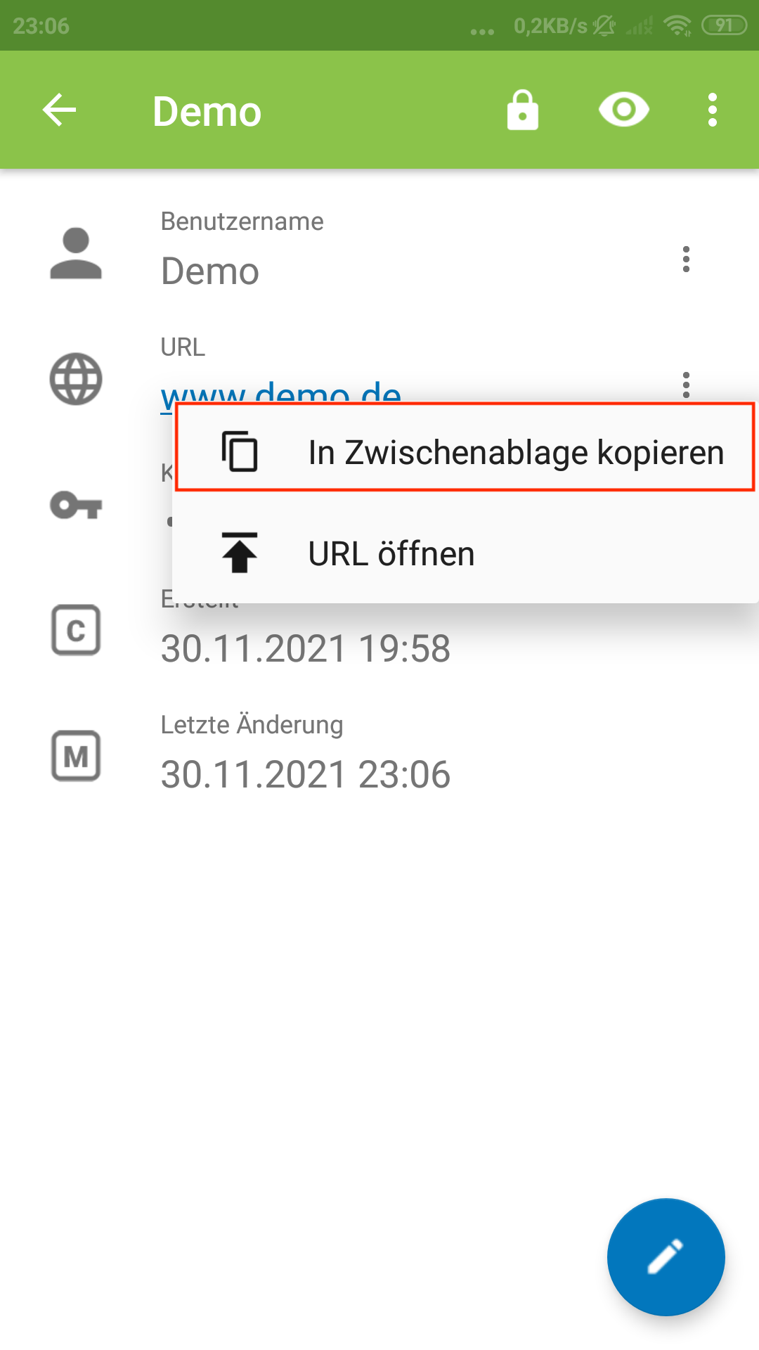 Attribute kopieren - Menü