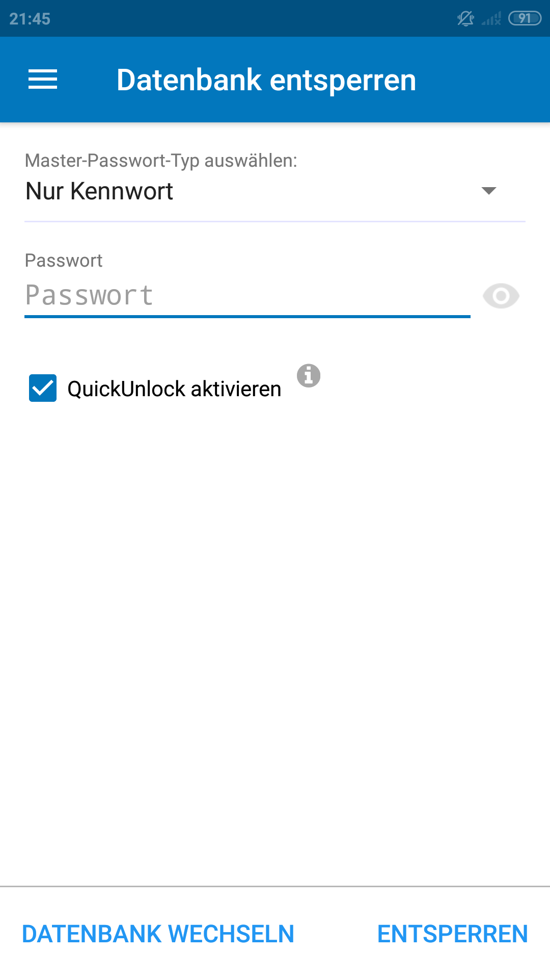 Datenbank mit Masterpasswort öffnen