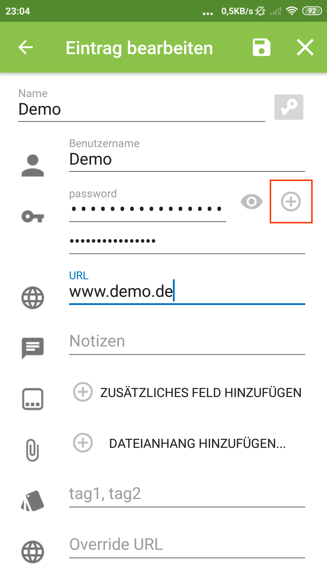 Datenbank mit Masterpasswort öffnen