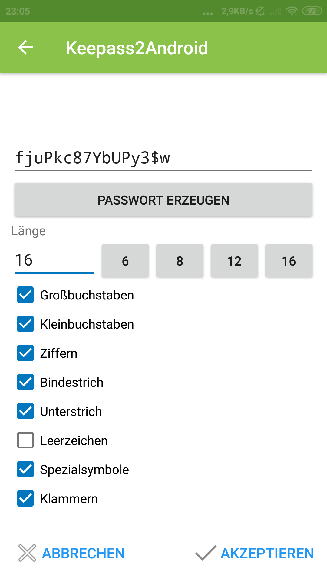 Eintrag anlegen - Menü
