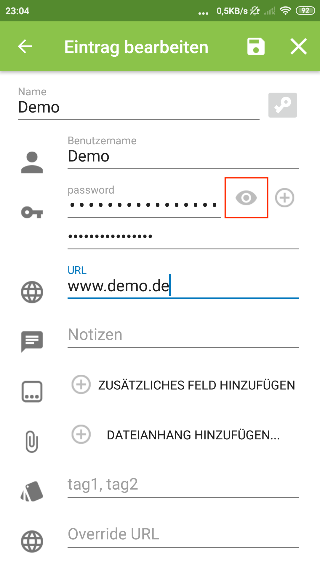 Datenbank mit Masterpasswort öffnen