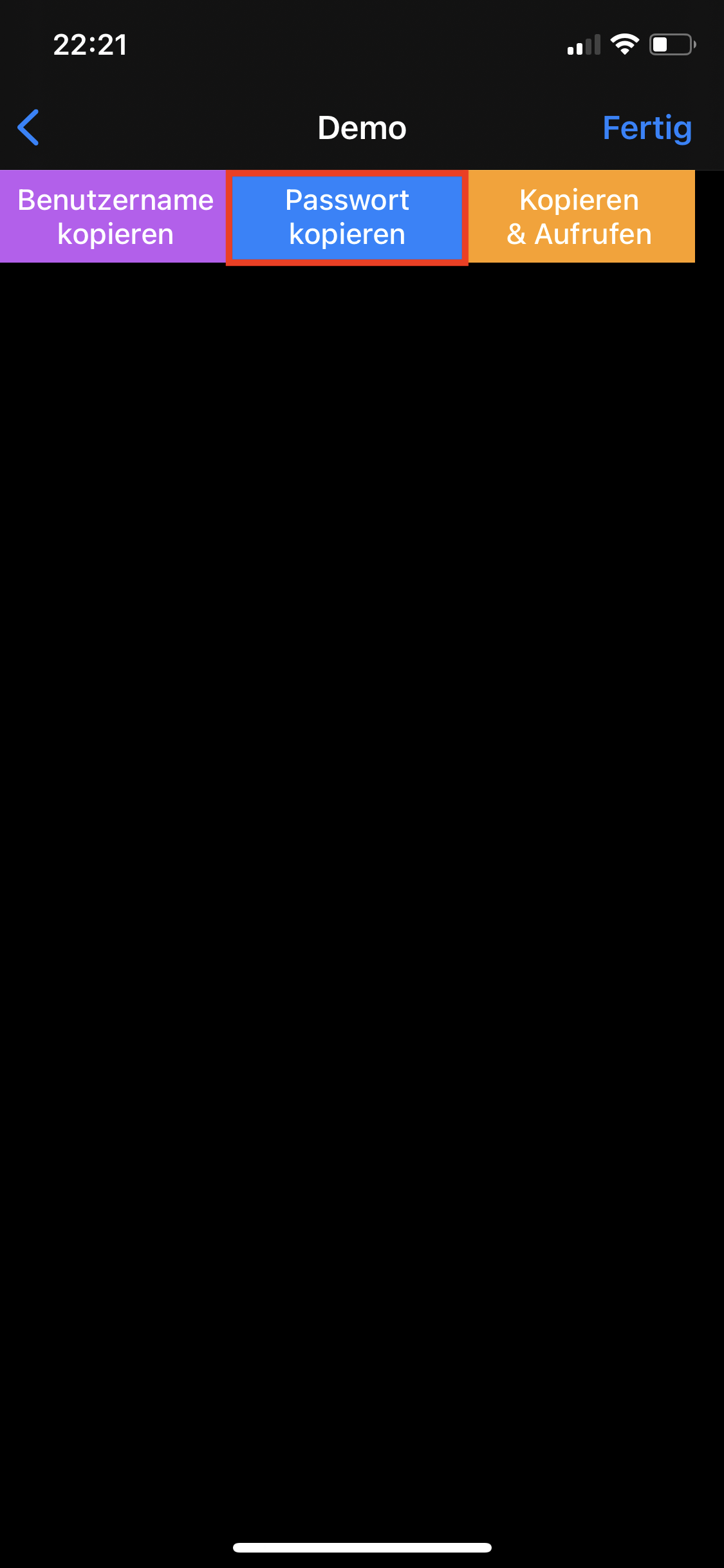 Passwort kopieren - Menü