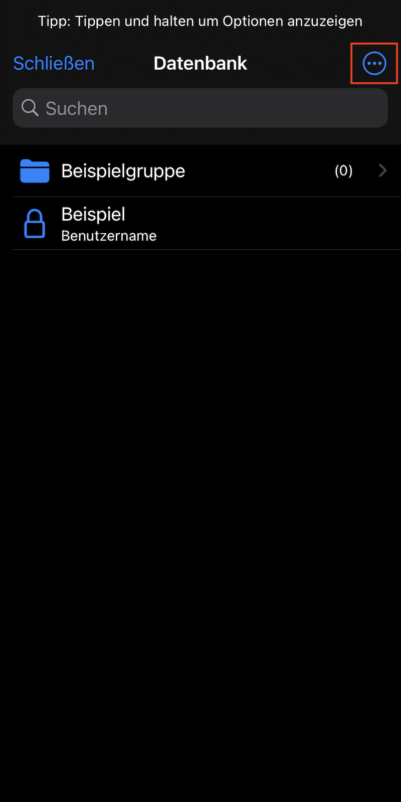 Eintrag anlegen - Menü