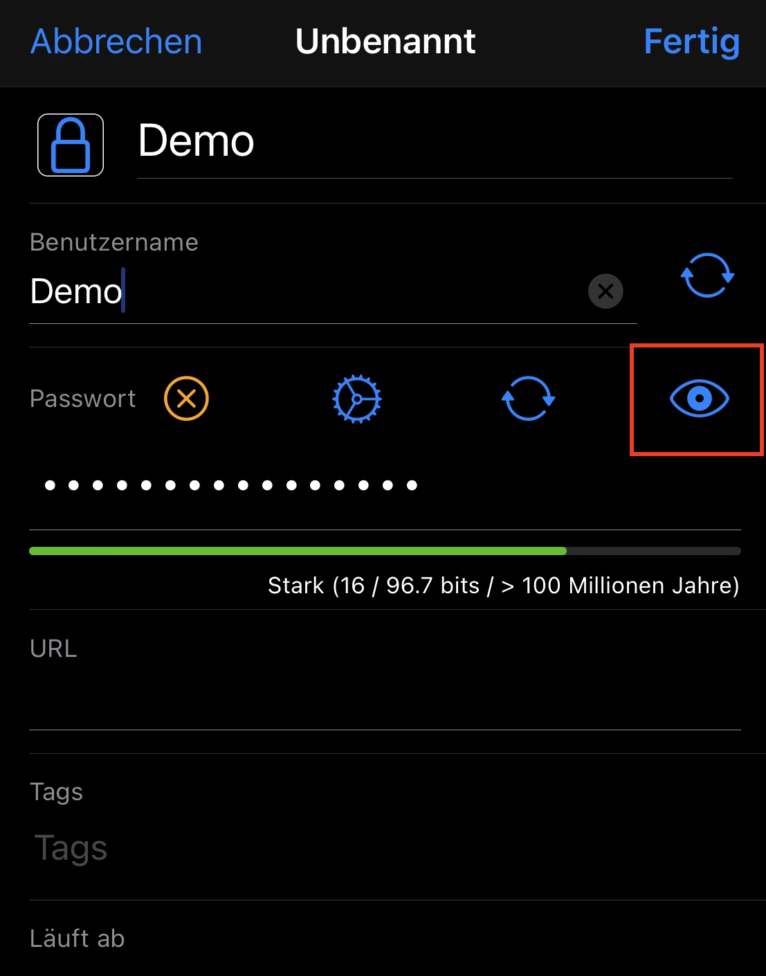 Datenbank mit Masterpasswort öffnen