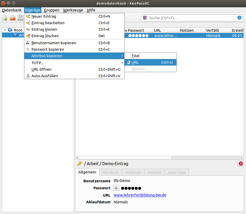 Attribute kopieren - Menü