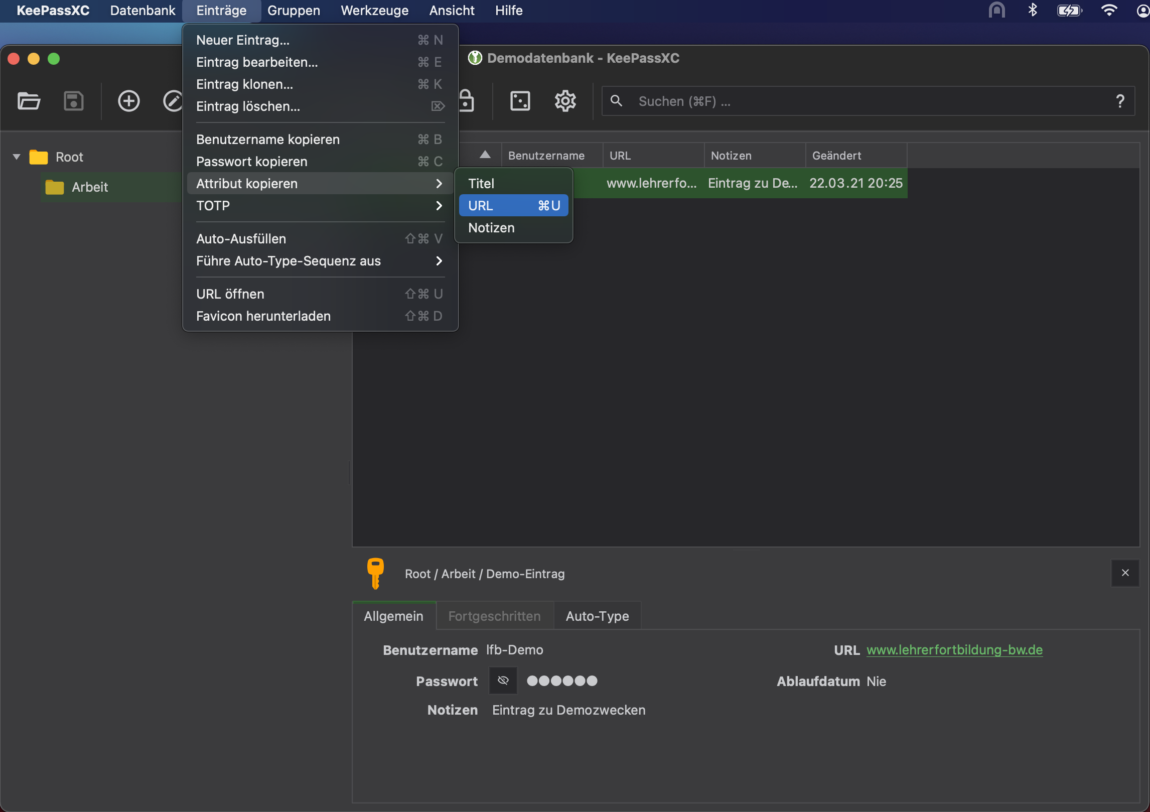 Attribute kopieren - Menü