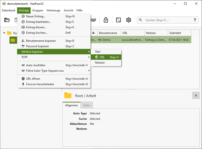 Attribute kopieren - Menü