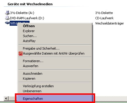 Rechtsklick auf Eigenschaften