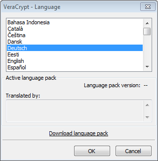 Deutsch als Sprache für VeraCrypt wählen