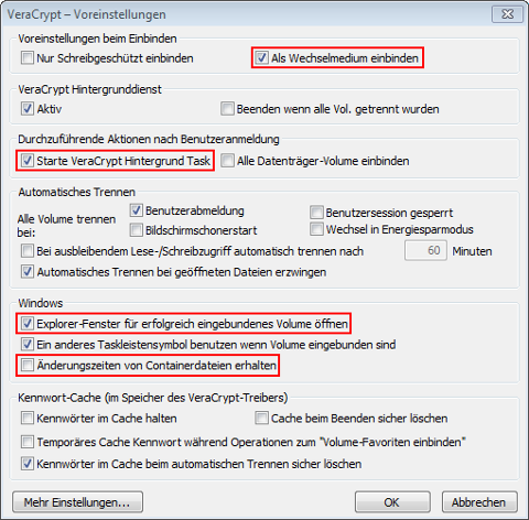 Veränderte Voreinstellung bei Änderungszeit