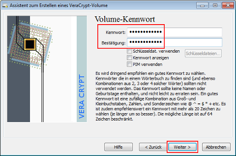 Volume-Kennwort festlegen