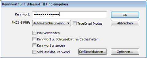 Kennwort-Eingabe für Volume