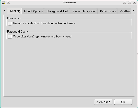 VeraCrypt Timestamp Einstellungen unter Linux