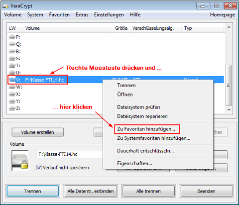 Favoriten einstellen - Start