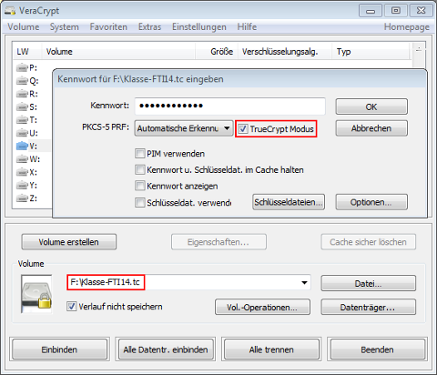 TrueCrypt-Volume in VeraCrypt öffnen